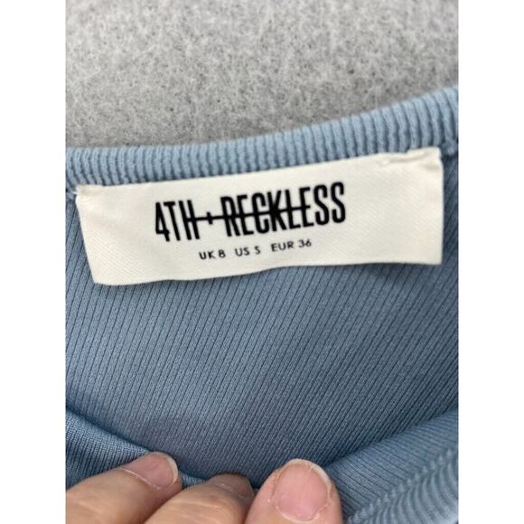 4TH & RECKLESS Bodysuit Womens Sz S Blue Charla One-shoulder Ribbed - Picture 4 of 7